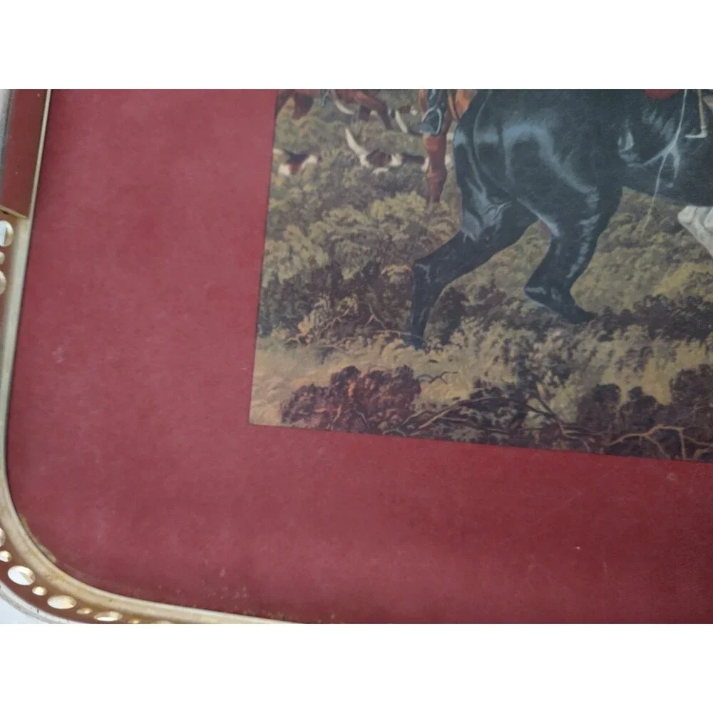 VTG Wood Serving Tray English Fox Hunt Scene Equestrian Hound Horse Pimpernel